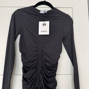 De Rococo Black Ruched Long Sleeve Top